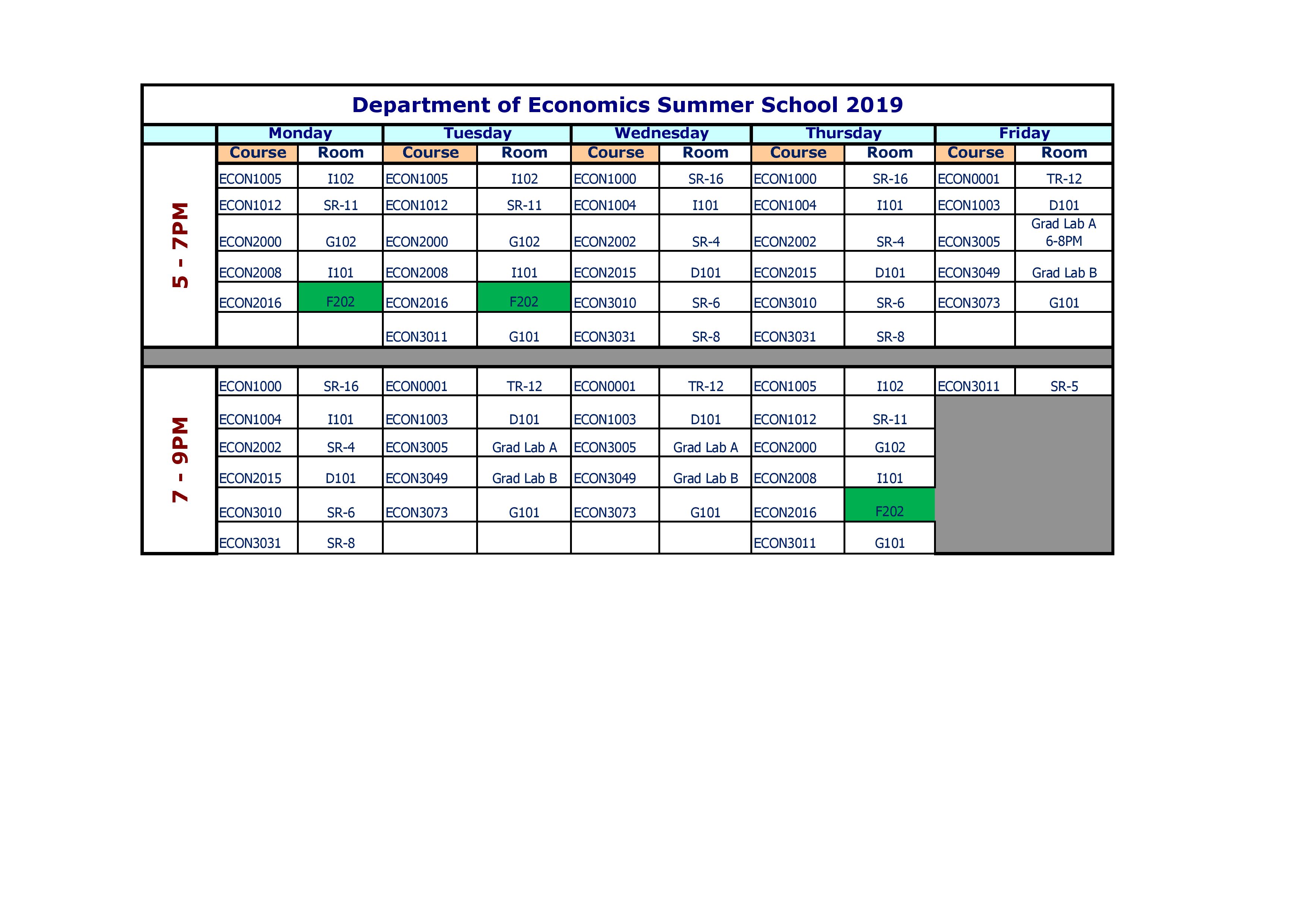 DOE Schedule_Summer School_2019 Department of Economics